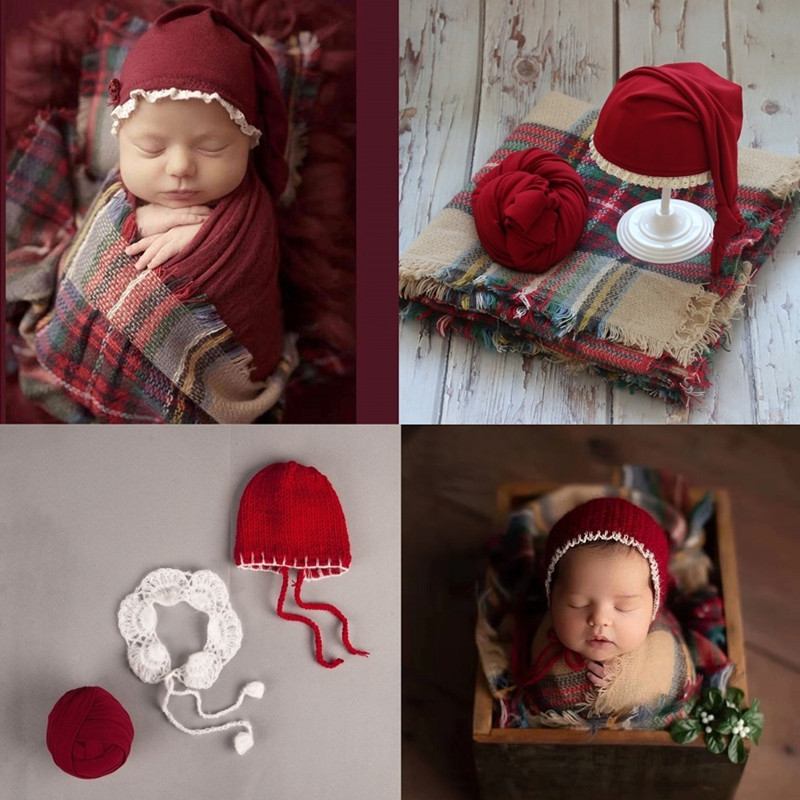 Baby Swaddle Blanket - Newborn Photography Props Baby Christmas Hat